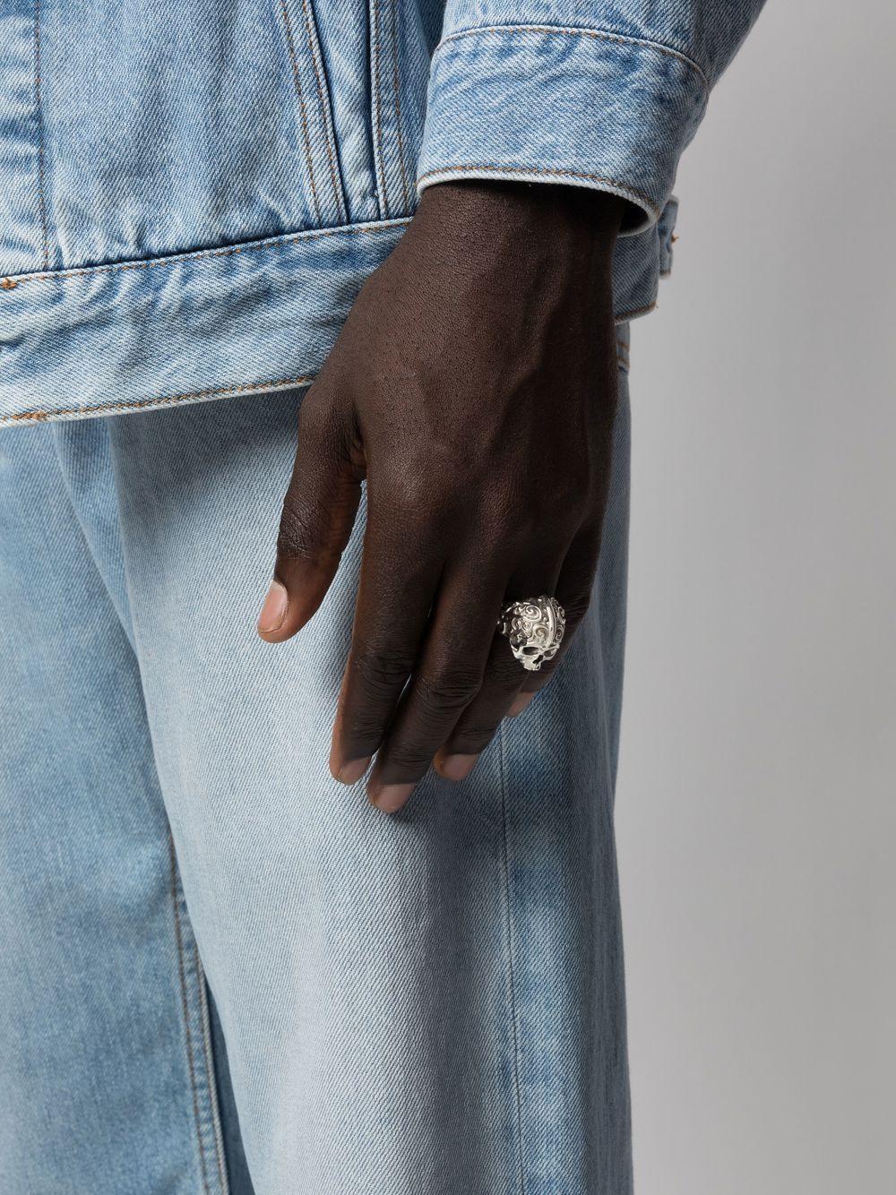 EMANUELE BICOCCHI Breiter Ring Mit Totenkopf In Silver Product Image