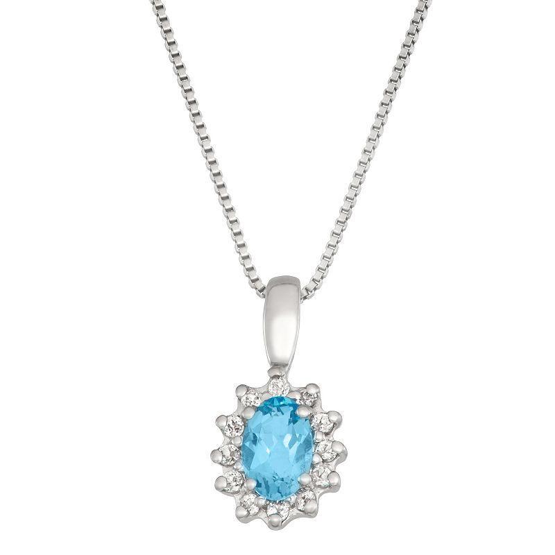 Sterling Silver Oval Blue Topaz & White Topaz Necklace, Womens Multicolor Product Image