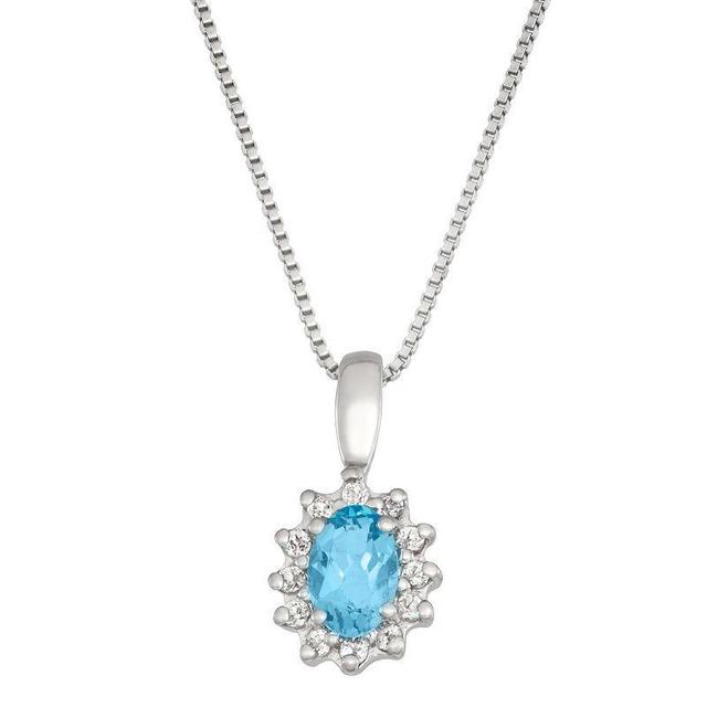 Sterling Silver Oval Blue Topaz & White Topaz Necklace, Womens Product Image