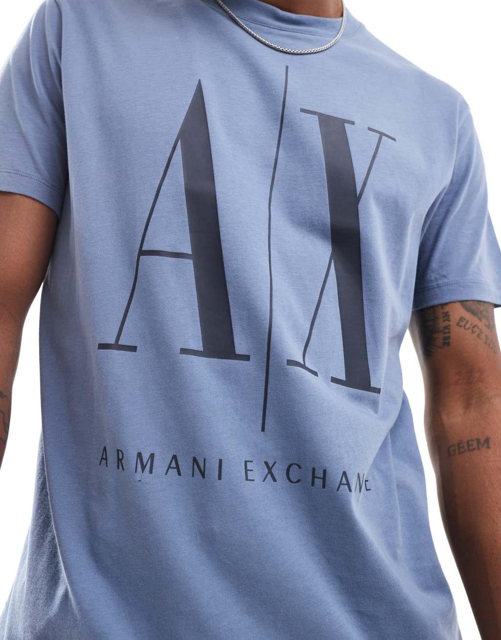 Armani Exchange chest logo t-shirt in blue Product Image