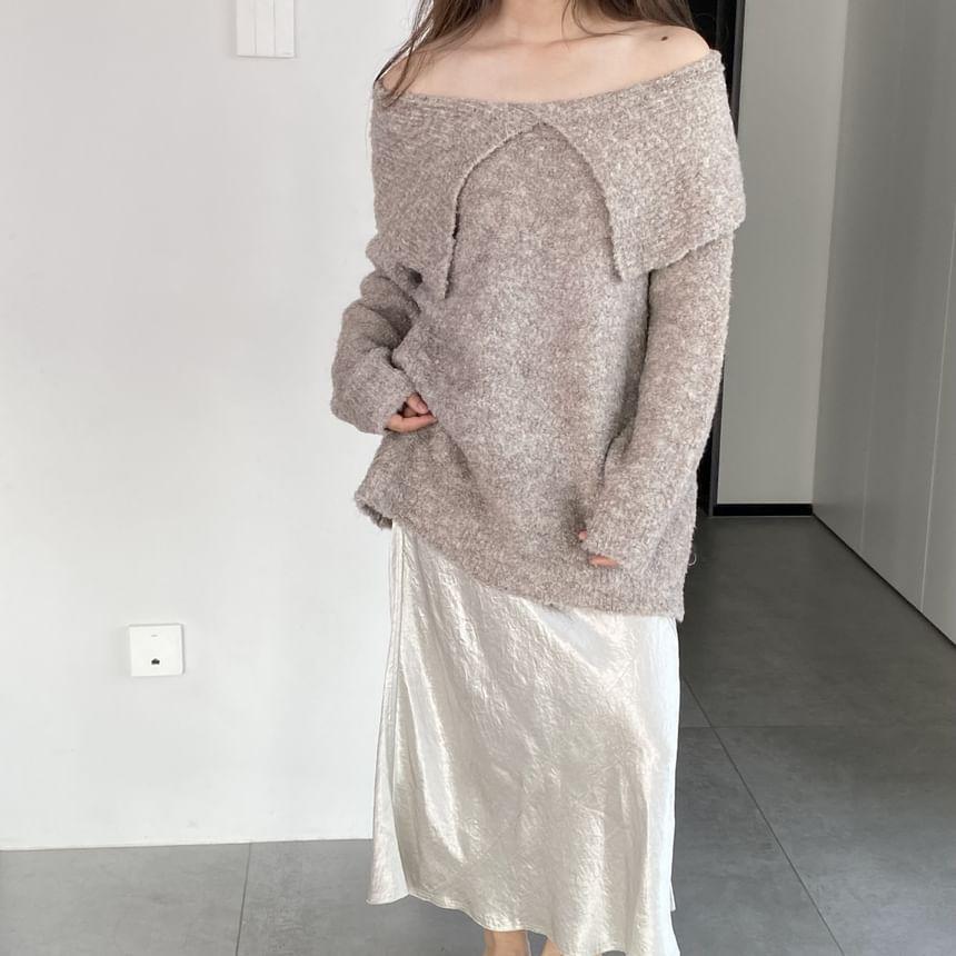 Off-Shoulder Plain Oversized Sweater Product Image