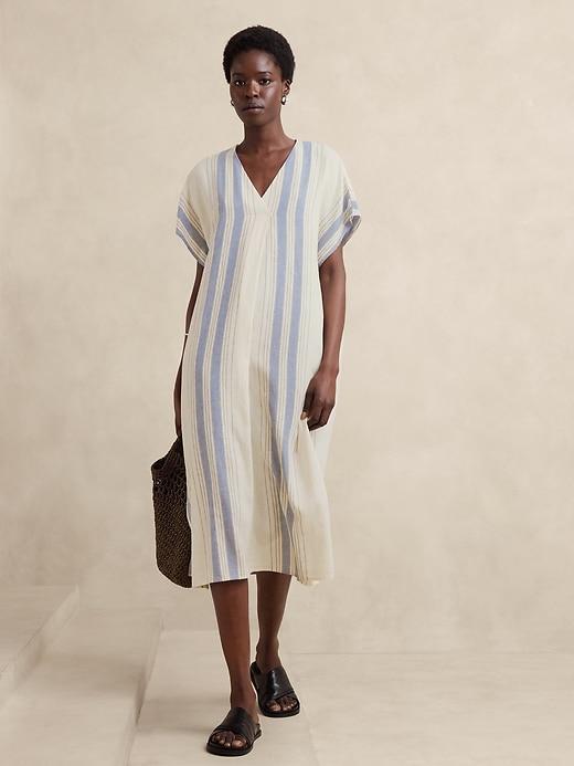 Linen-Blend Kaftan Midi Dress Product Image