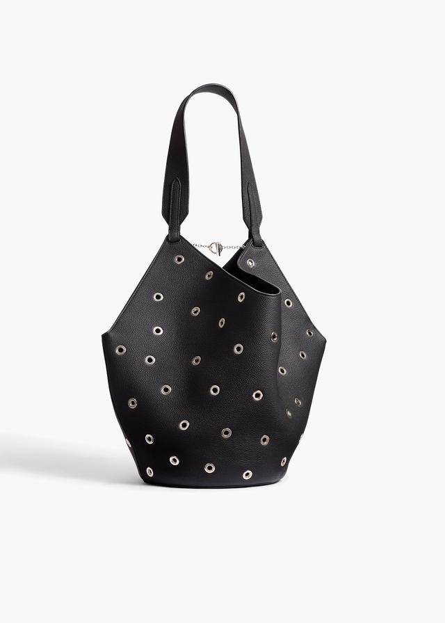 Small Lotus Tote in Black Pebbled Leather with Grommets Product Image