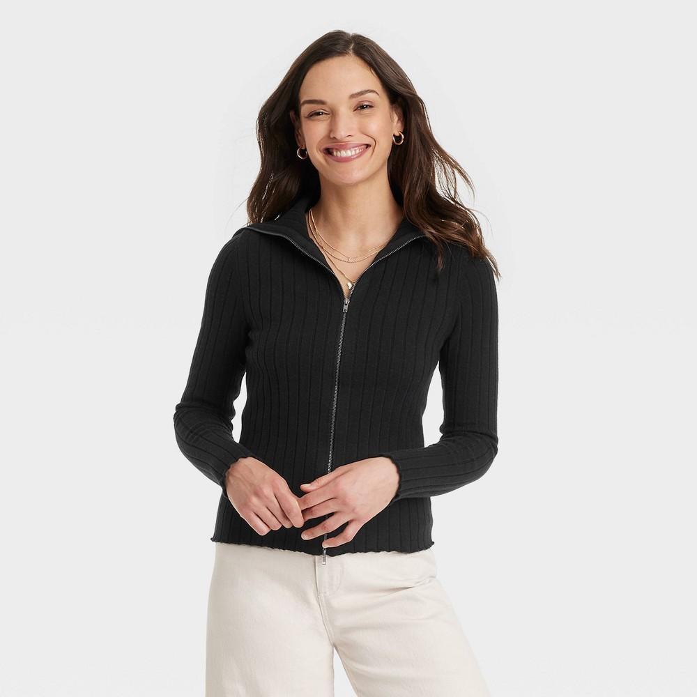 Womens Fine Gauge Double Zip Sweater - Universal Thread Black XL Product Image