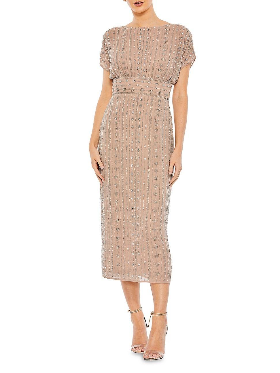 Womens Beaded Mesh Column Midi-Dress Product Image