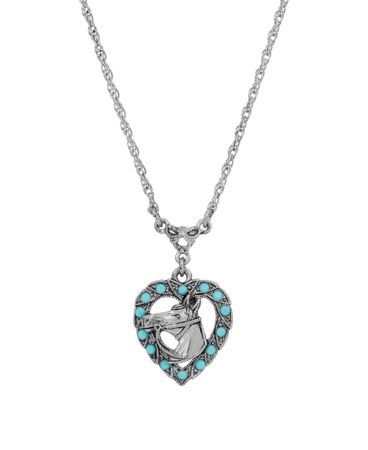 2028 Crystal Turquoise Horse Head Heart Shaped Necklace Product Image