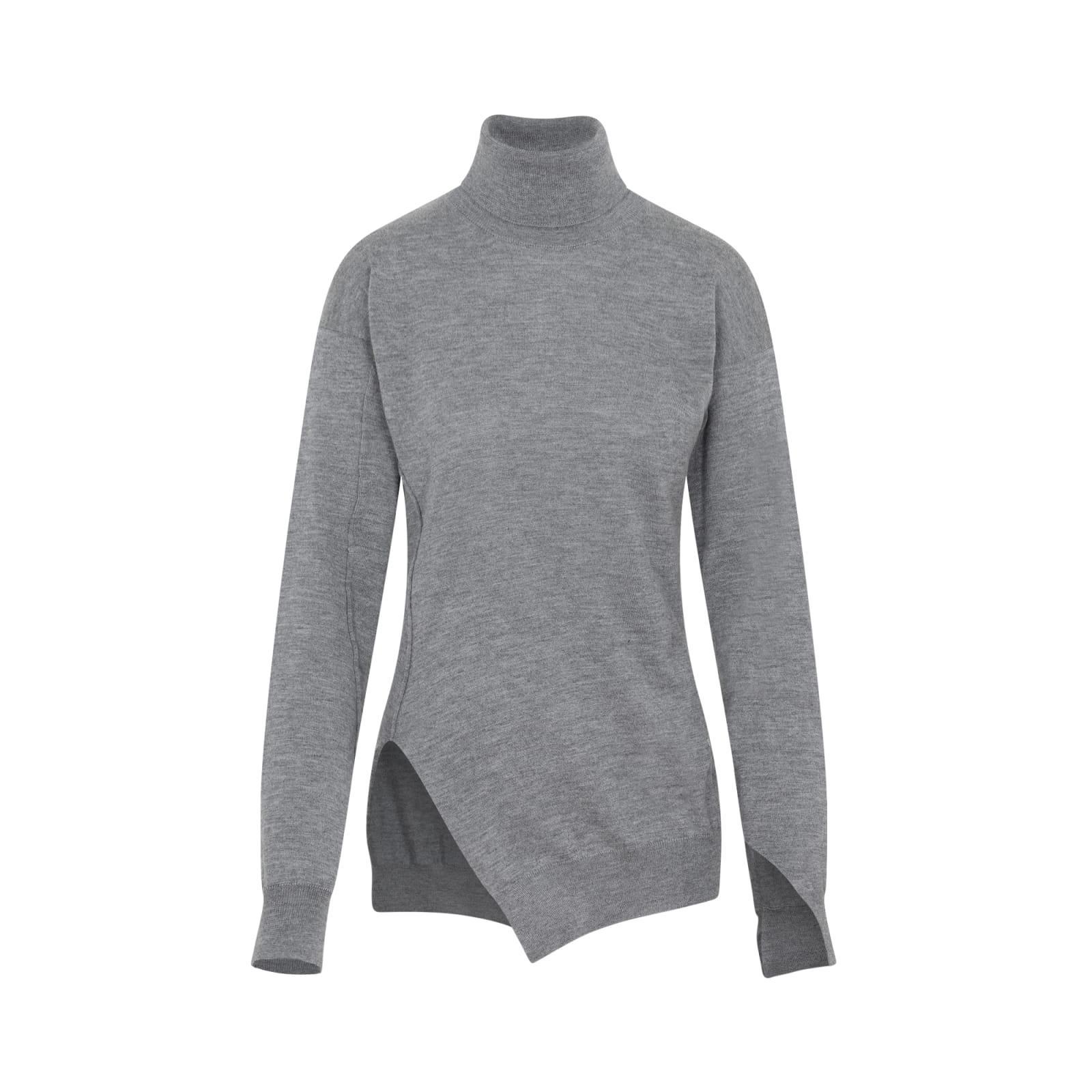 Roll-neck Asymmetric Knitted Top In Grey Product Image