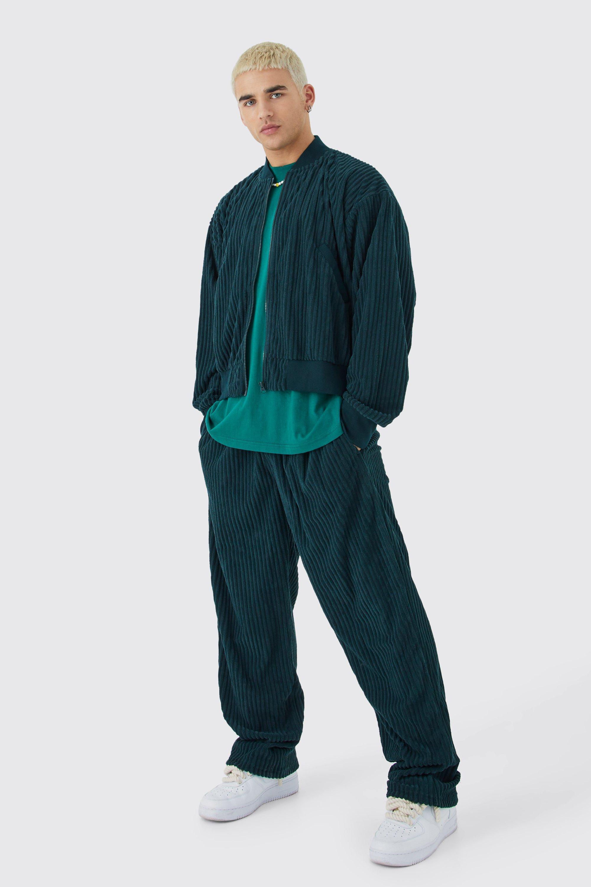 Chenille Rib Boxy Bomber Jacket & Relaxed Waist Pants Set | boohooMAN USA Product Image