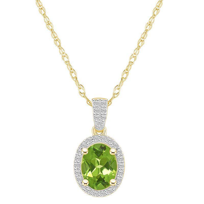 Celebration Gems 10k Gold Oval Gemstone & Lab-Created White Sapphire Halo Pendant Necklace, Womens Green Product Image