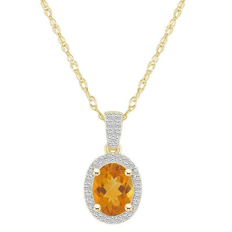 Celebration Gems 10k Gold Oval Gemstone & Lab-Created White Sapphire Halo Pendant Necklace, Womens Citrine Product Image