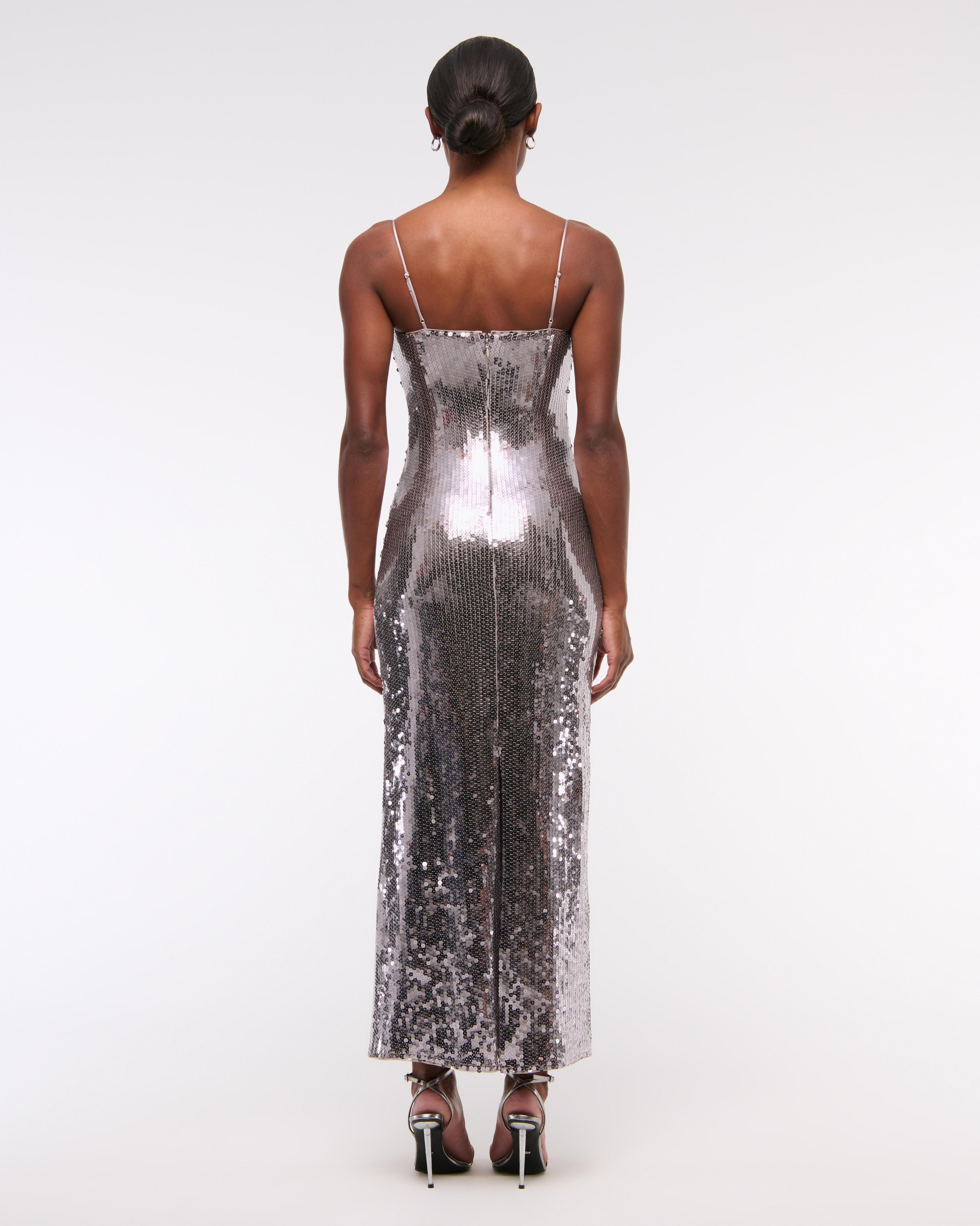 Straight Neck Sequin Midi Dress Product Image