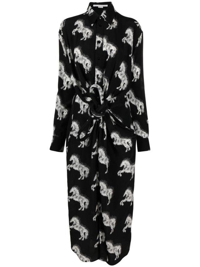 Pixel Horse-print Silk Midi Dress In Black Product Image