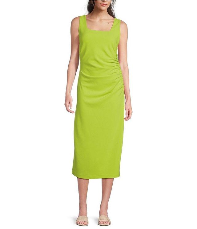 Gibson & Latimer Sleeveless Square Neck Ruched Side Knit Midi Sheath Dress Product Image