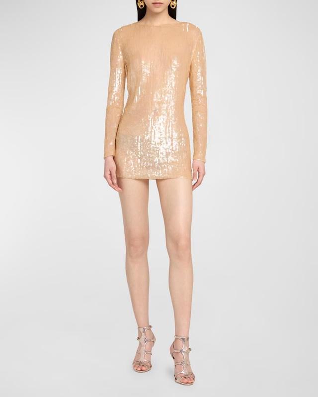 Sequin Embroidered Long-Sleeve Backless Mini Dress Product Image