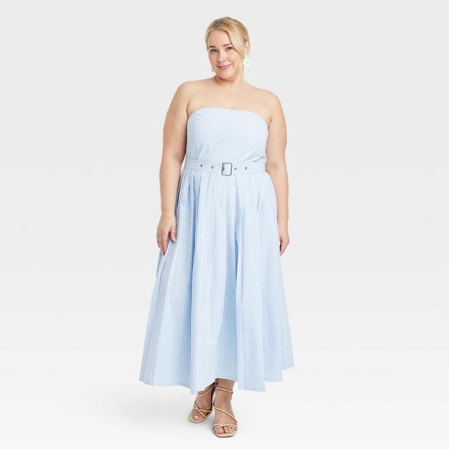 Womens Belted Midi Bandeau Dress - A New DayBlue/White Striped 22 Product Image