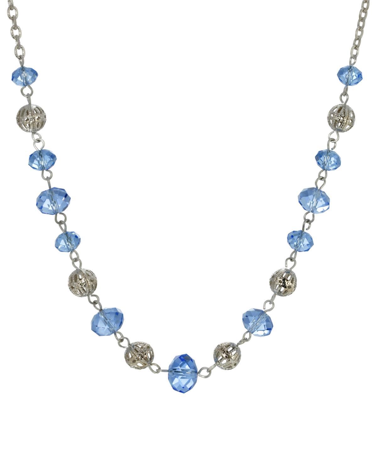 2028 Womens Silver Tone and Silver Beaded Chain Necklace - Blue Product Image