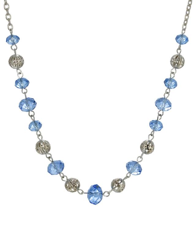 1928 Silver Tone with Blue & Silver Beaded Chain Necklace, Womens Product Image