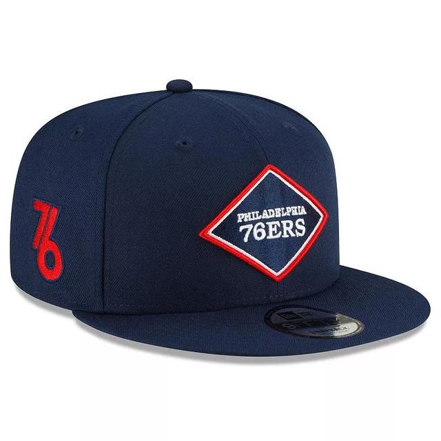 Mens New Era Philadelphia 76ers 2023/24 City Edition Alternate 9FIFTY Snapback Adjustable Hat, Blue Product Image