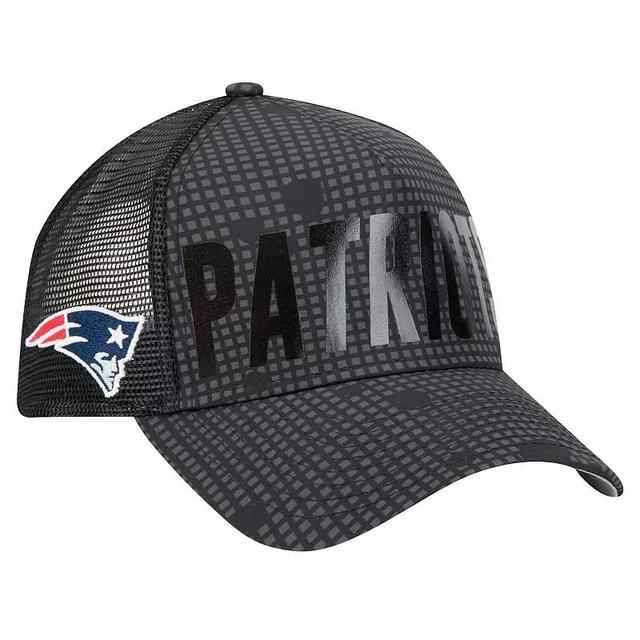 Mens New Era New England Patriots Midnight Ink Tonal Text A-Frame Trucker 9FORTY Adjustable Hat Product Image