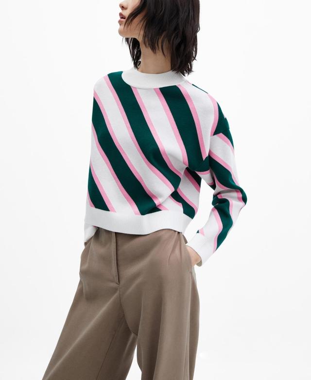 MANGO Diagonal Stripe Mock Neck Sweater Product Image