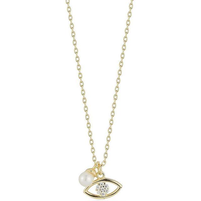 Sunkissed Sterling Freshwater Cultured Pearl & Cubic Zirconia Dainty Evil Eye Pendant Necklace, Womens Gold Product Image