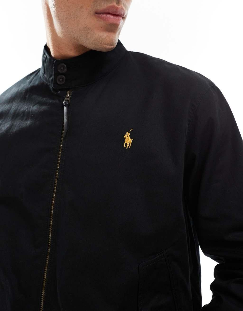 Polo Ralph Lauren gold icon logo twill harrington jacket in black Product Image