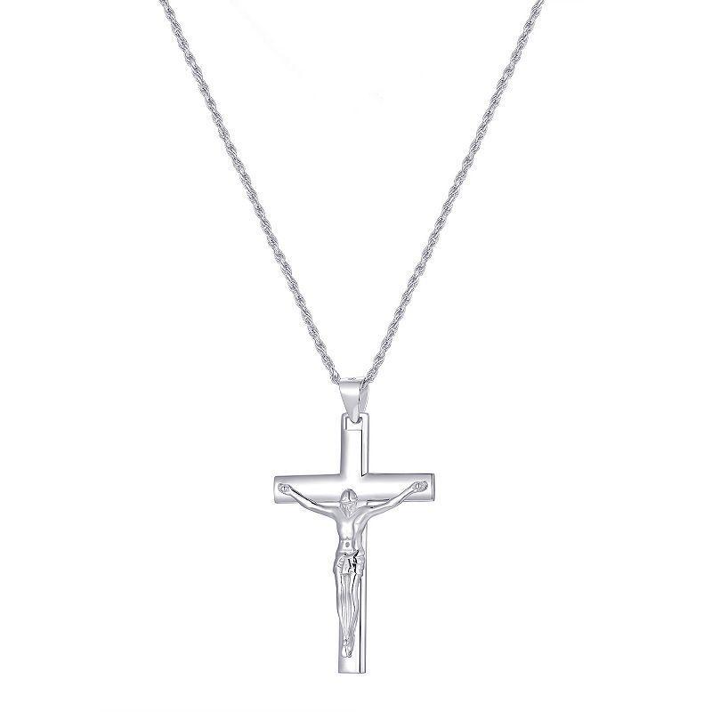 Mens Sterling Silver Polished Crucifix Pendant Necklace Product Image