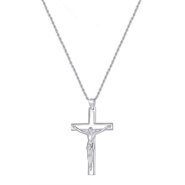 Mens Sterling Silver Polished Crucifix Pendant Necklace Product Image