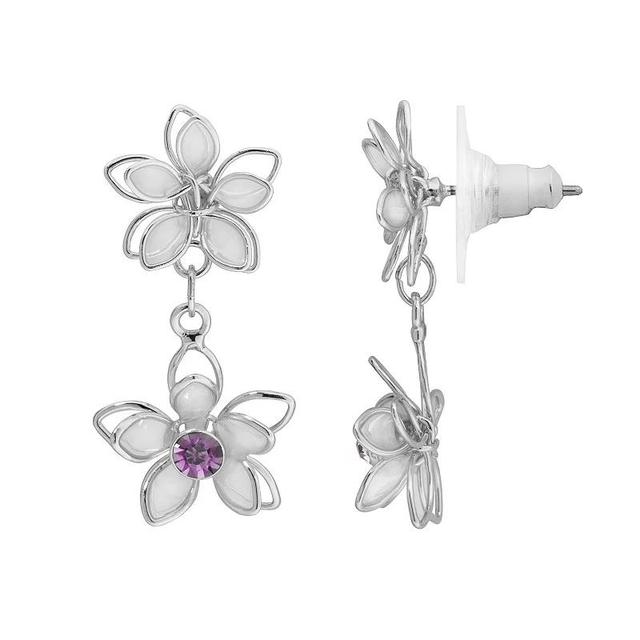 LC Lauren Conrad Crystal Flower Double Drop Earrings, Womens, Purple Product Image