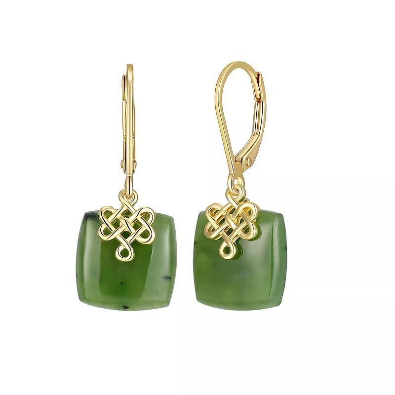 Dynasty Jade 18k Gold over Sterling Silver Nephrite Jade Square Drop Earrings, Womens, Gold Tone Product Image