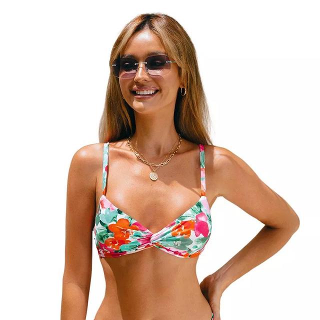 Womens CUPSHE Tropical Print Twist Front Bikini Top Product Image