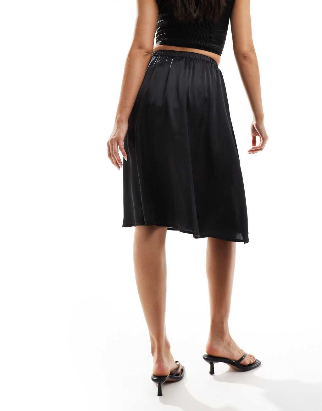 ASOS DESIGN satin full midi skirt in black Product Image