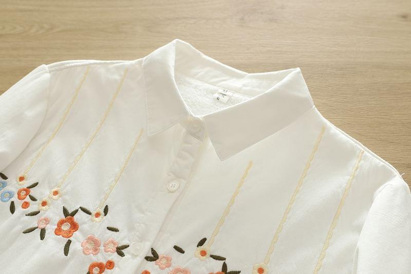 Long Sleeve Collared Floral Embroidered Shirt Product Image