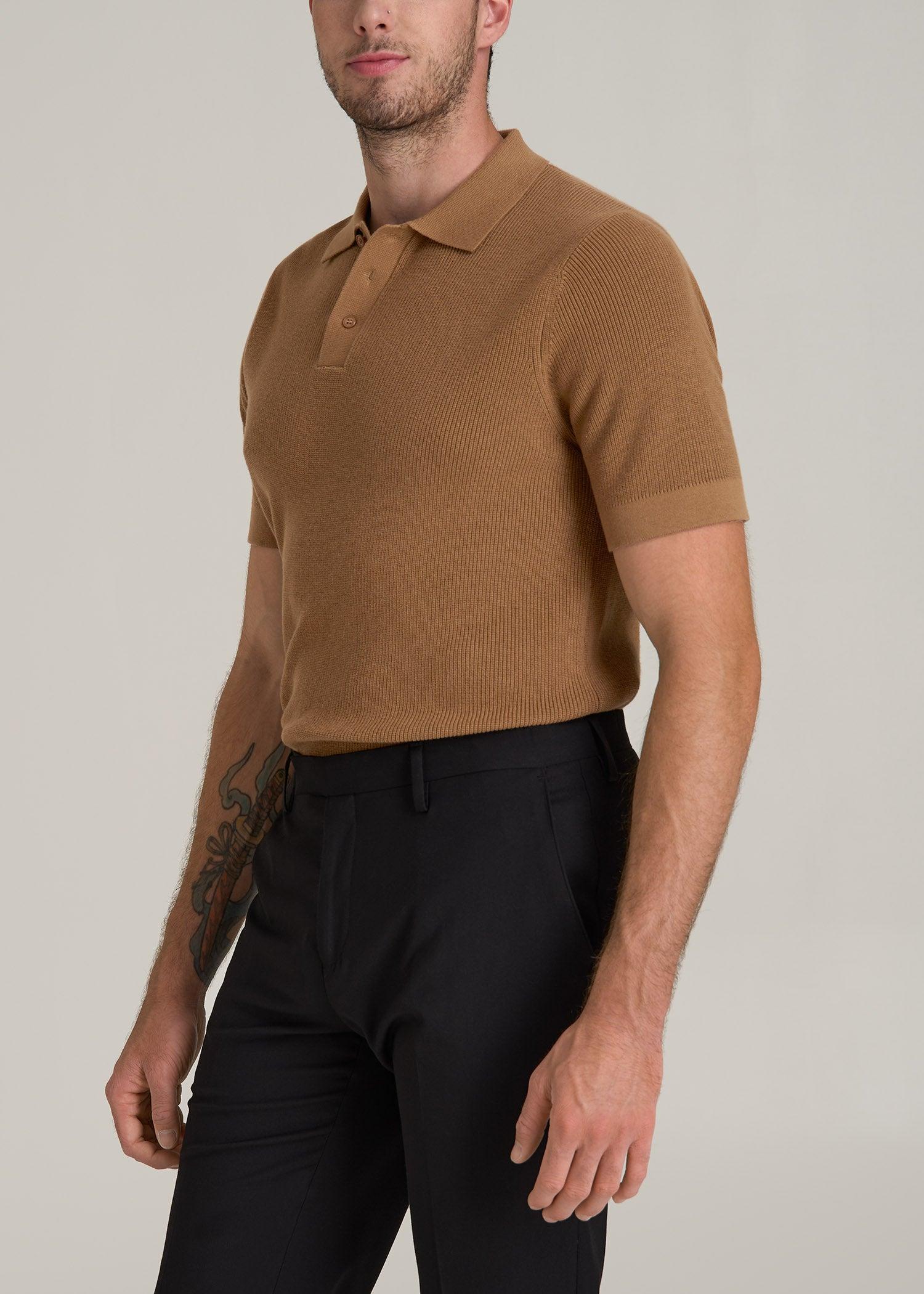 Purl Knit Tall Men's Polo Sweater in Camel Product Image