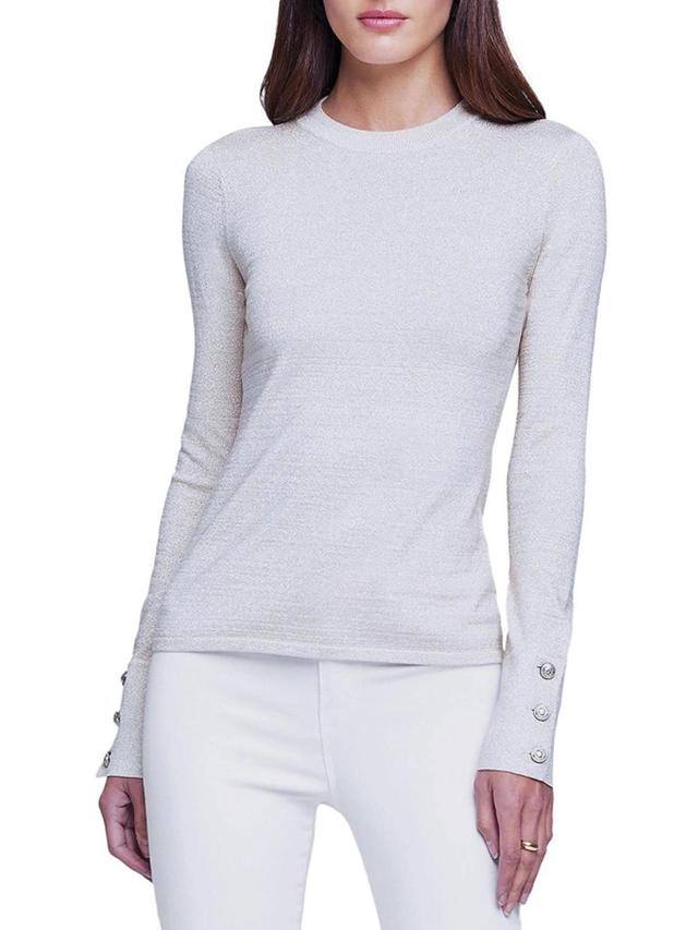 L AGENCE Ayan Womens Knit Metallic Pullover Sweater In White Product Image