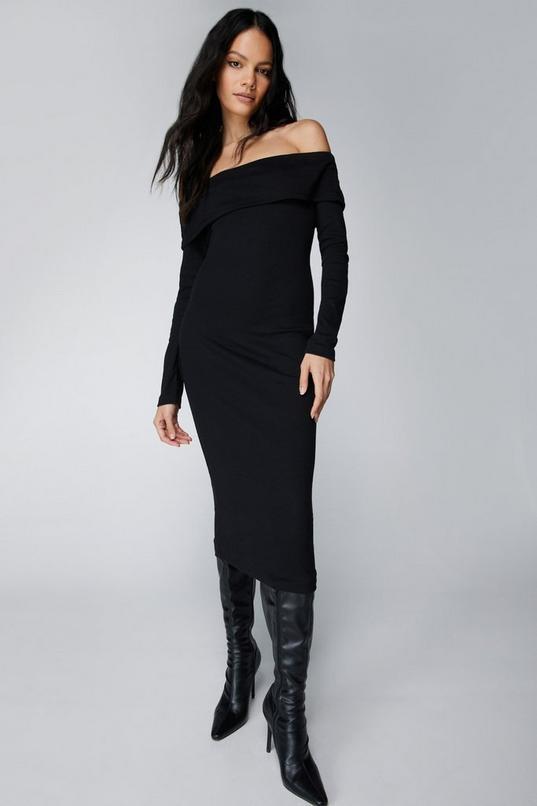 Ribbed Bardot Midi Dress product image