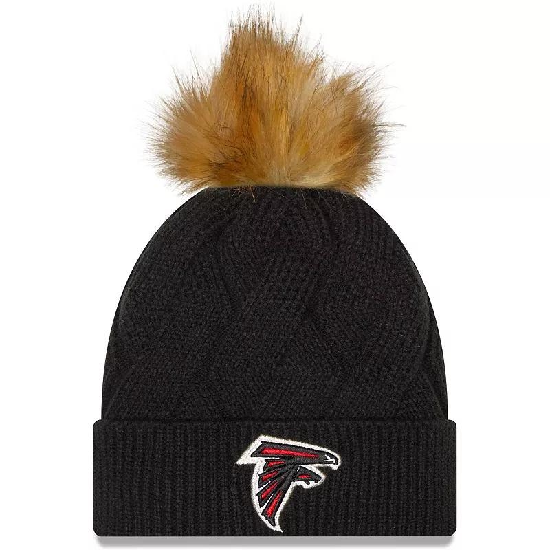 Womens New Era Black Atlanta Falcons Snowy Cuffed Knit Hat with Pom Product Image