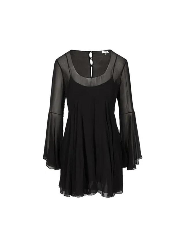 Bell Sleeve Silk Georgette Mini Dress In Black Product Image