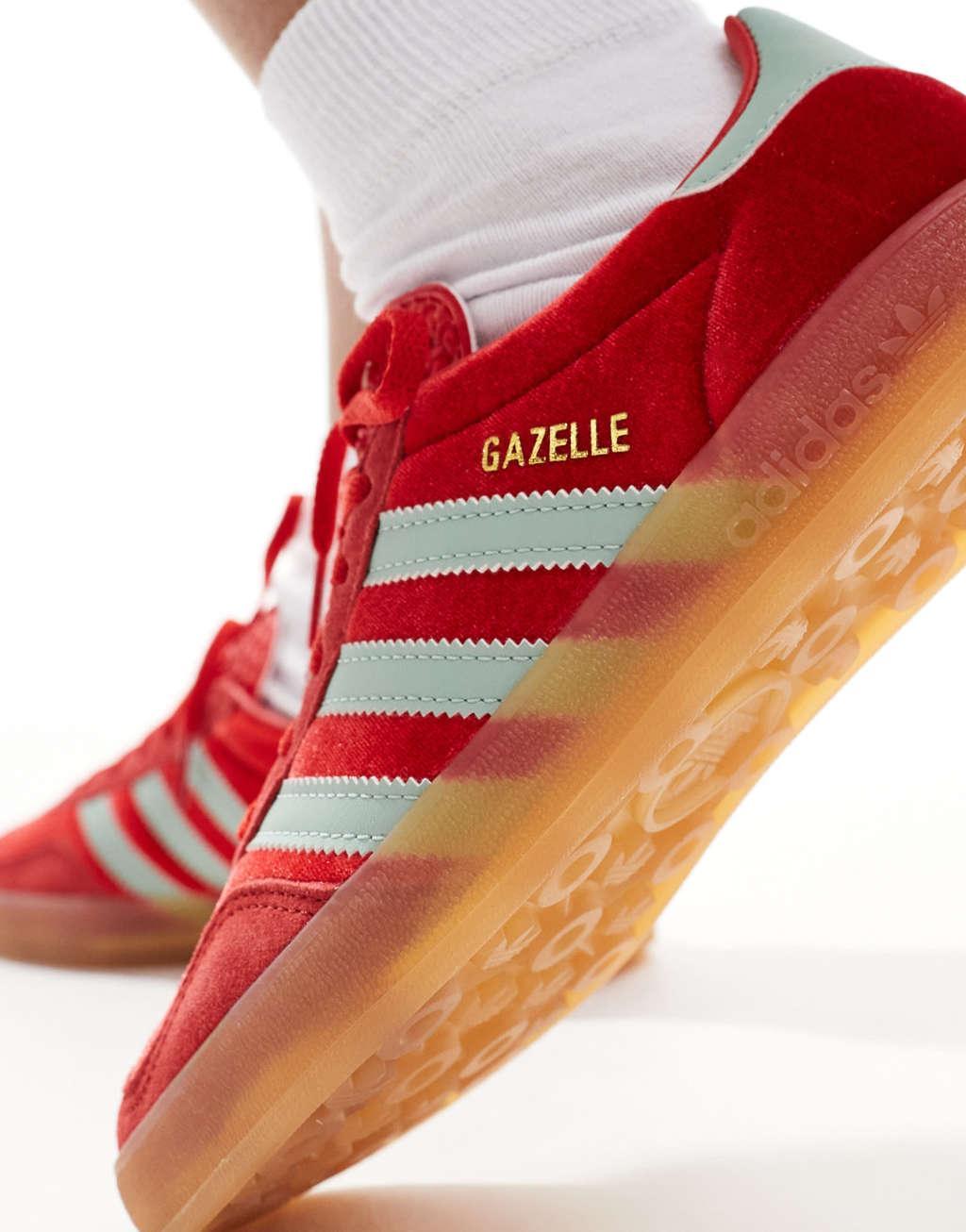 adidas Originals Gazelle Indoor sneakers in red and green Product Image