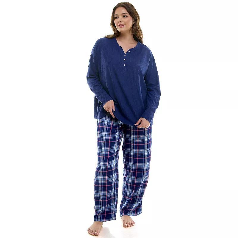 Plus Size Croft & Barrow Long Sleeve Henley Pajama Top & Flannel Pajama Pants Set, Womens Product Image