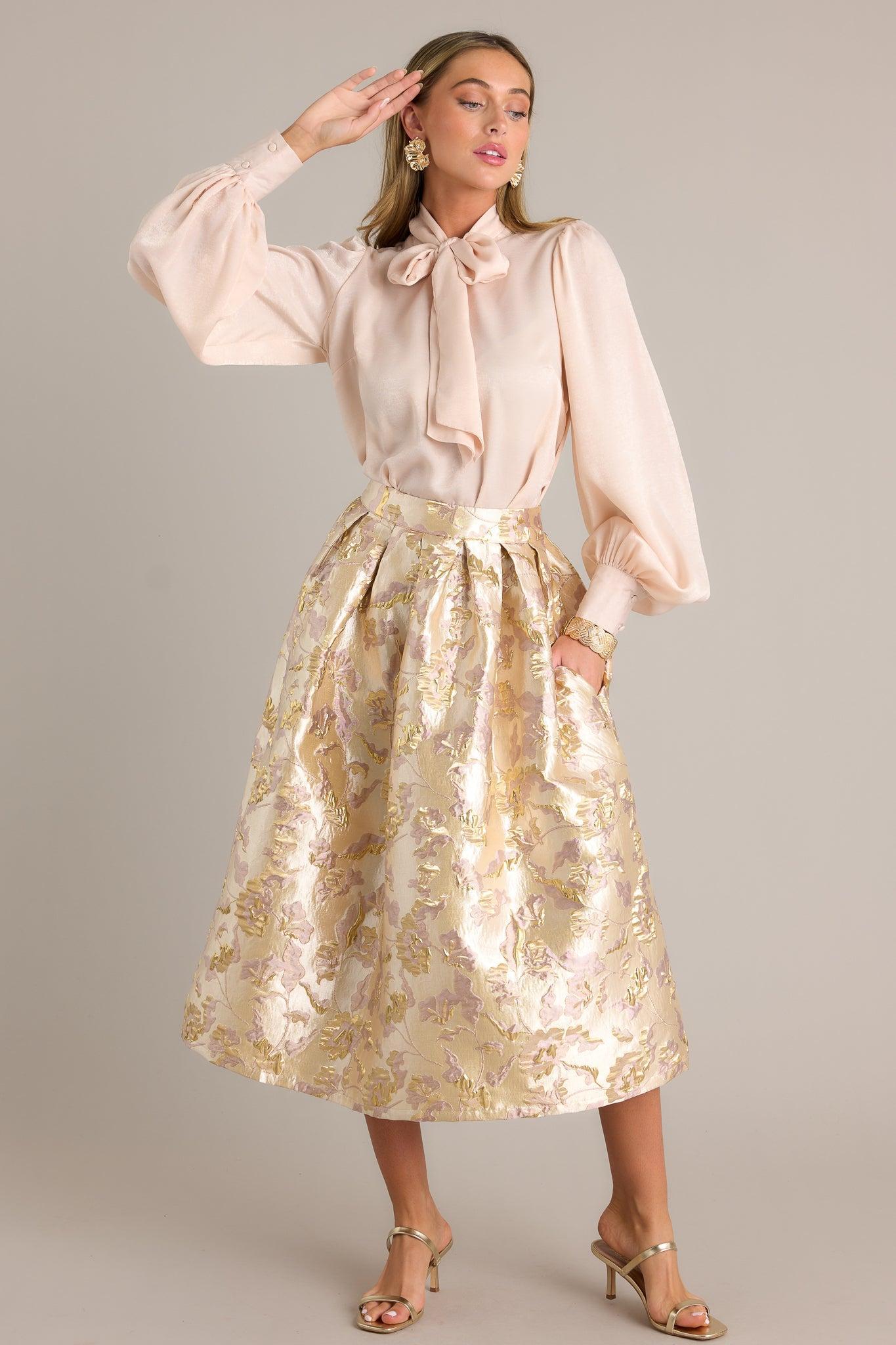 Forever Grateful Gold Jacquard Midi Skirt Product Image