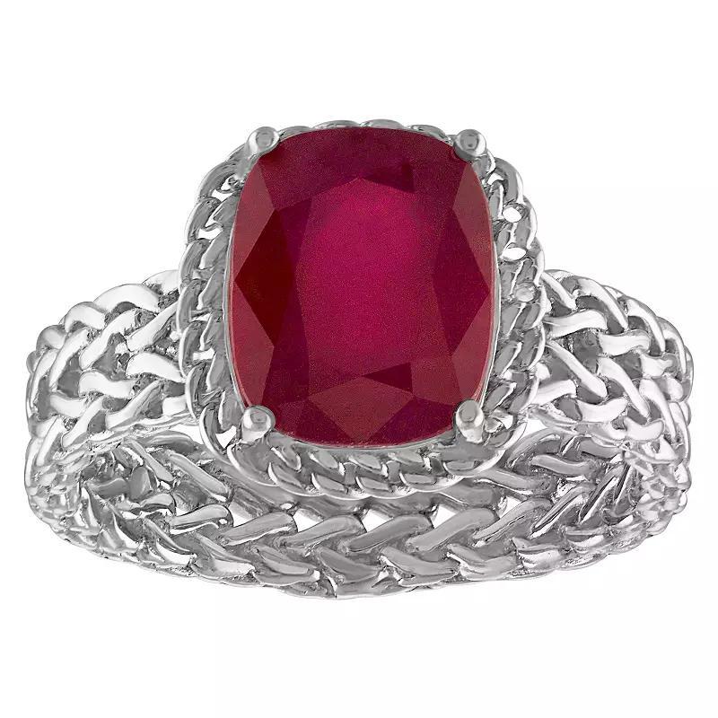 Tiara Sterling Silver Gemstone Wheat Ring, Womens Red Product Image