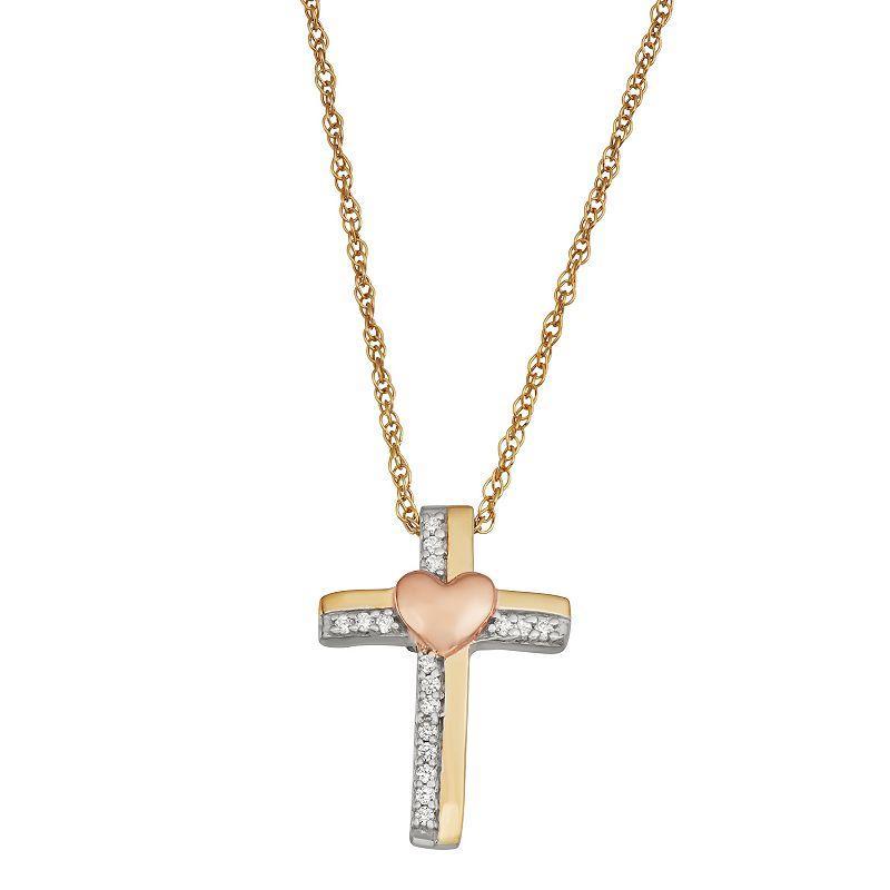 Jewelexcess Two Tone Sterling Silver 1/10 Carat T.W. Diamond Heart Cross Pendant Necklace, Womens Multicolor Product Image