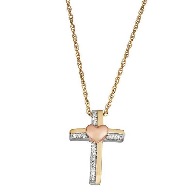 Jewelexcess Two Tone Sterling Silver 1/10 Carat T.W. Diamond Heart Cross Pendant Necklace, Womens Product Image