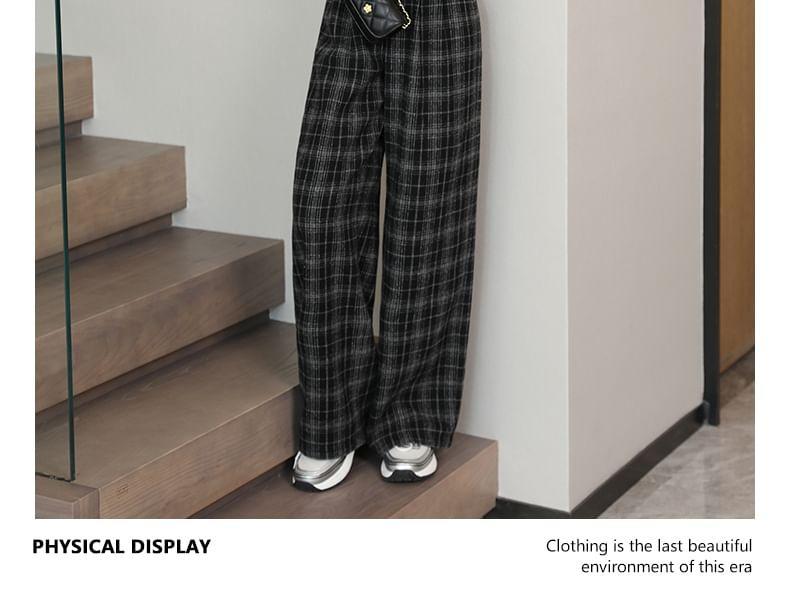 High Rise Plaid Wide Leg Pants Product Image