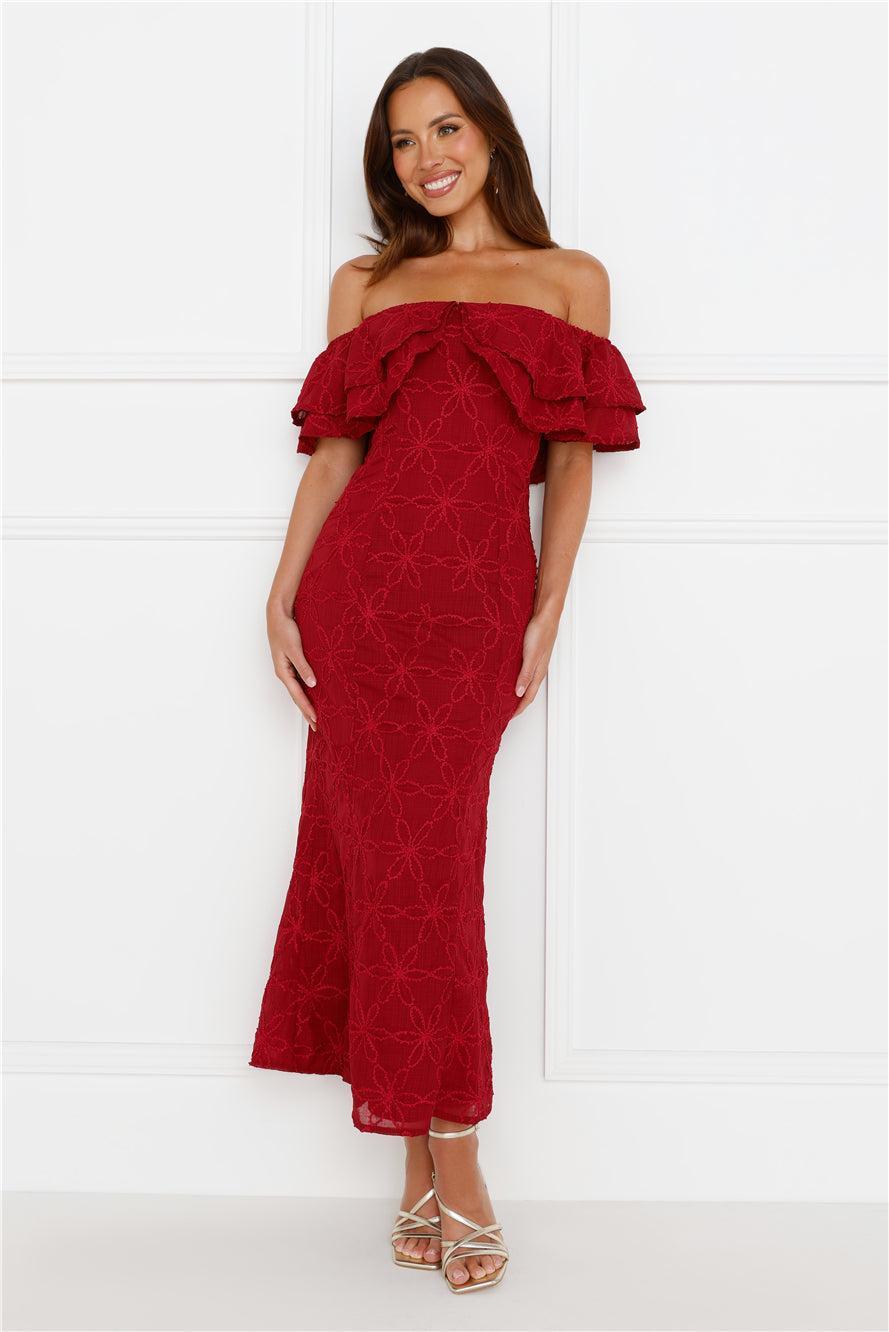 Moment Of Dance Off Shoulder Maxi Dress Red Product Image