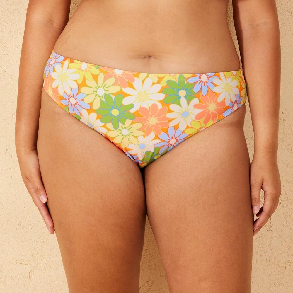 Womens Floral Print Mid-Rise High Leg Cheeky Bikini Bottom - Wild Fable Yellow/Orange Product Image