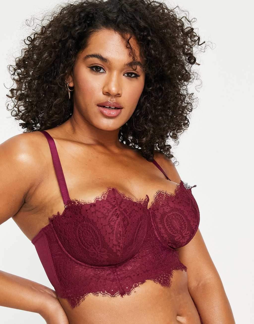 Figleaves Curve Adore lace padded longline multiway balcony bra in redcurrant Product Image