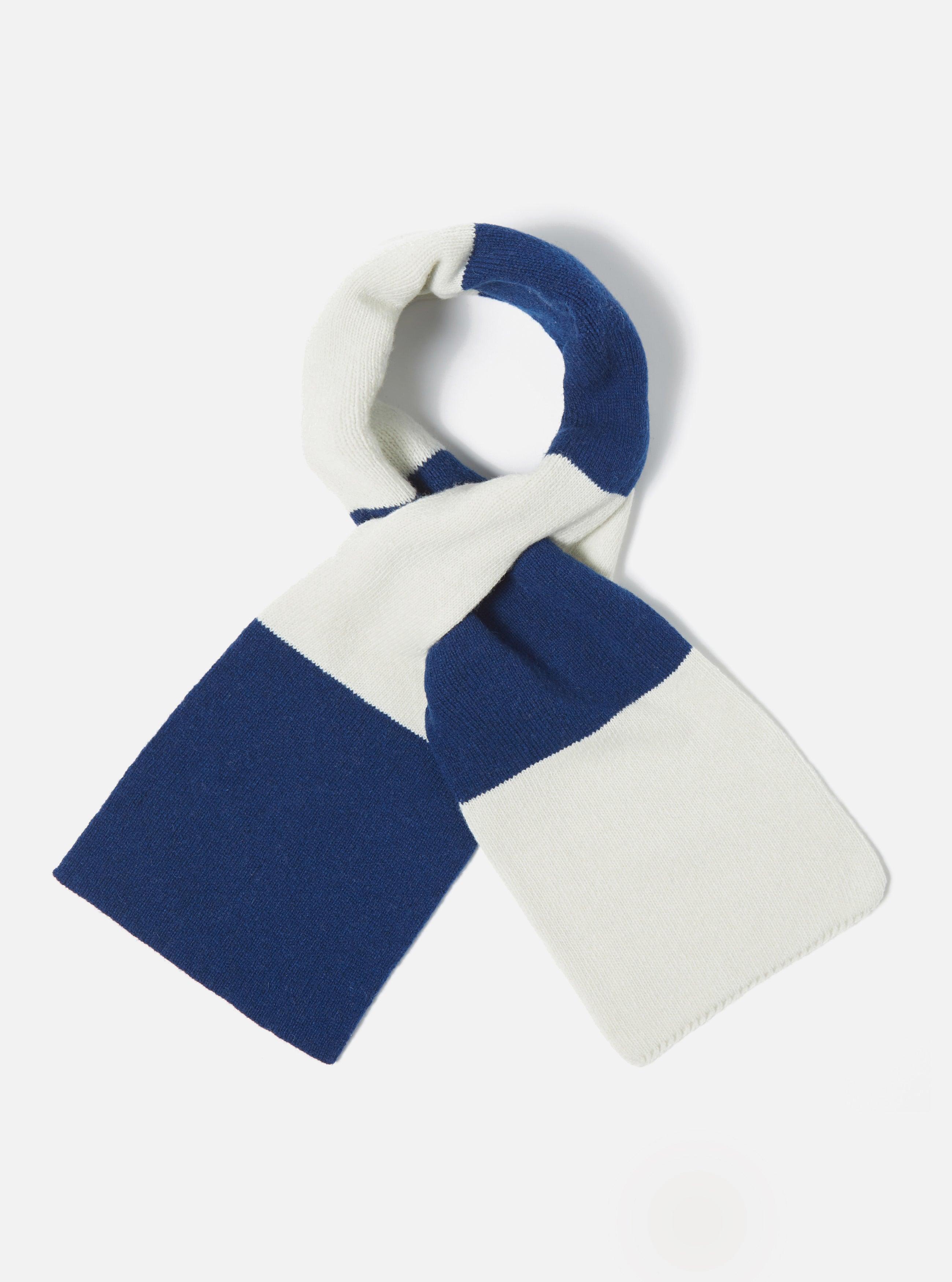 Universal Works Deluxe Football Scarf in Ecru/Blue Soft Wool Product Image