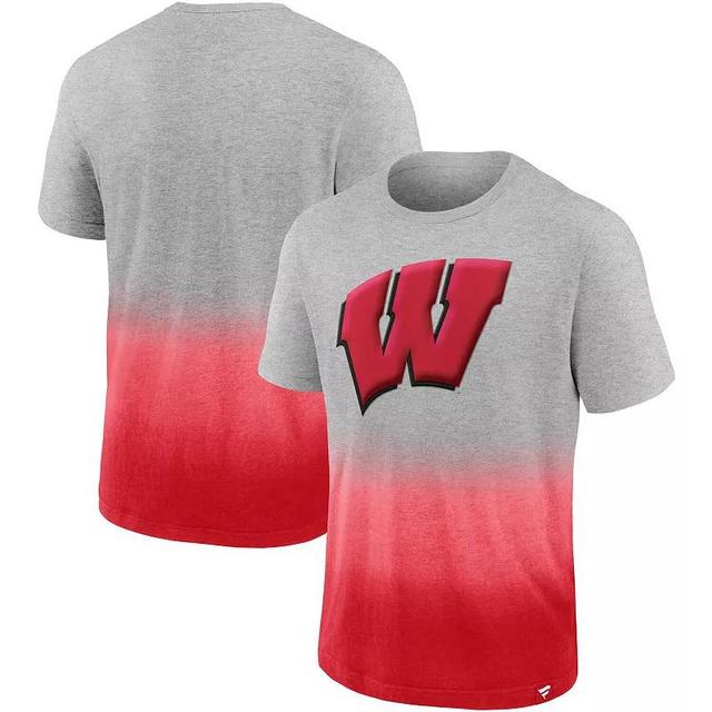 Mens Fanatics Branded Heathered Gray/Red Wisconsin Badgers Team Ombre T-Shirt Product Image